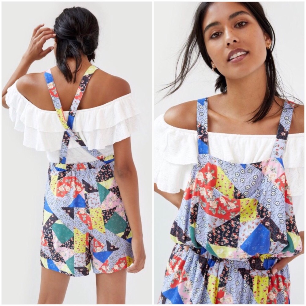 NWT ANTHROPOLOGIE FLORAL PATCHWORK SHORT OVERALLS - Picture 4 of 6
